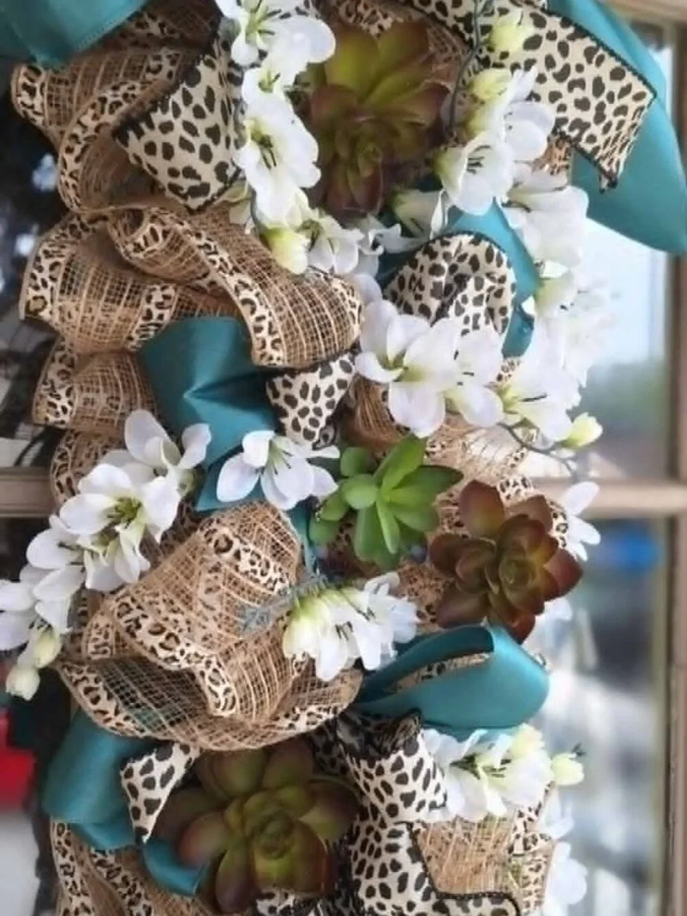 Handmade leopard print mesh ribbon swag wreath